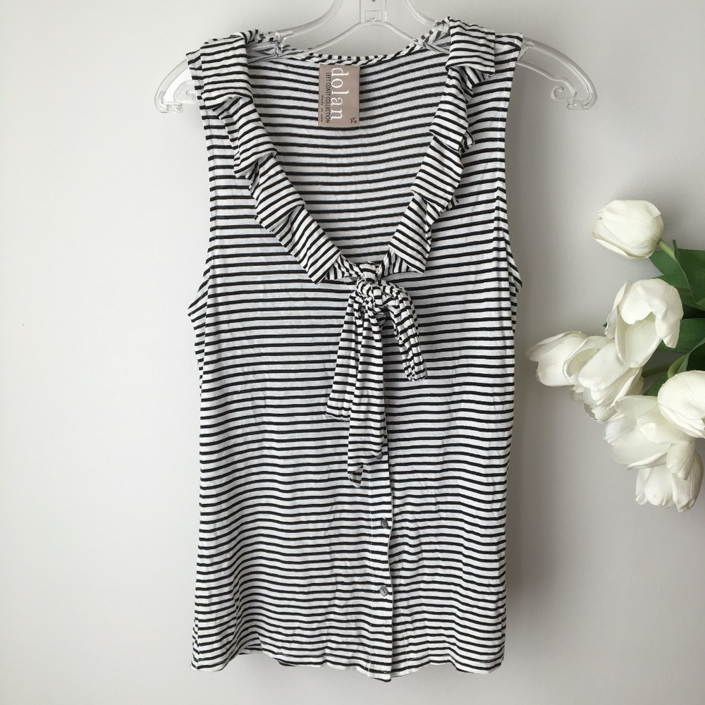 Anthropologies Striped Tie Front Ruffle Mock Neck